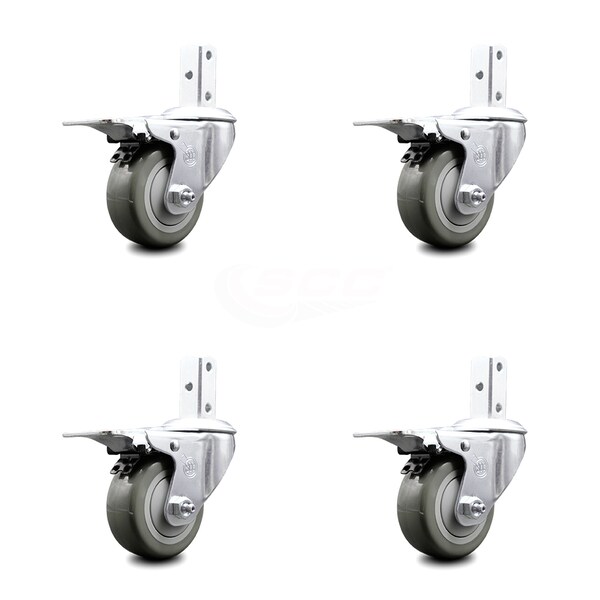 Service Caster 3 Inch Gray Poly Wheel Swivel 7/8 Inch Square Stem Caster Set Total Lock Brake SCC-SQTTL20S314-PPUB-GRY-78-4 - main